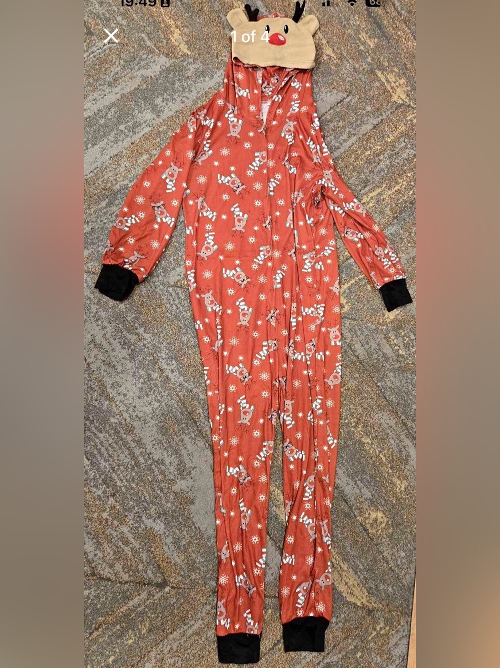 Holiday Reindeer Footie Pajama Soft All-Over Print Red Size S